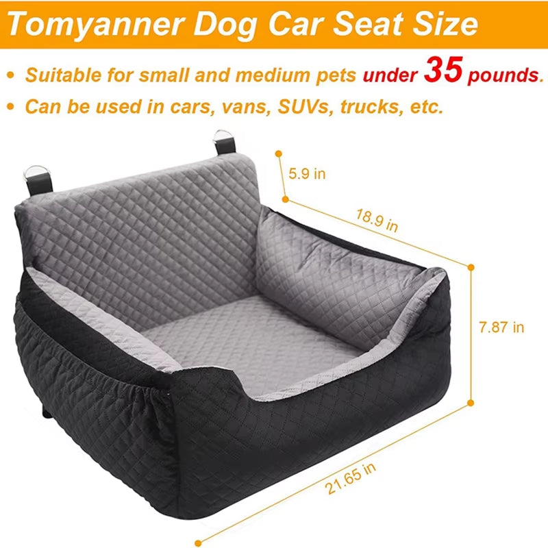 Dog Booster Seat with Storage Pocket Pet Car Seat Travel Bed Non-Slip Base Car SUV Seat Puppy Bed Soft Dog Car Seats Travel Bed