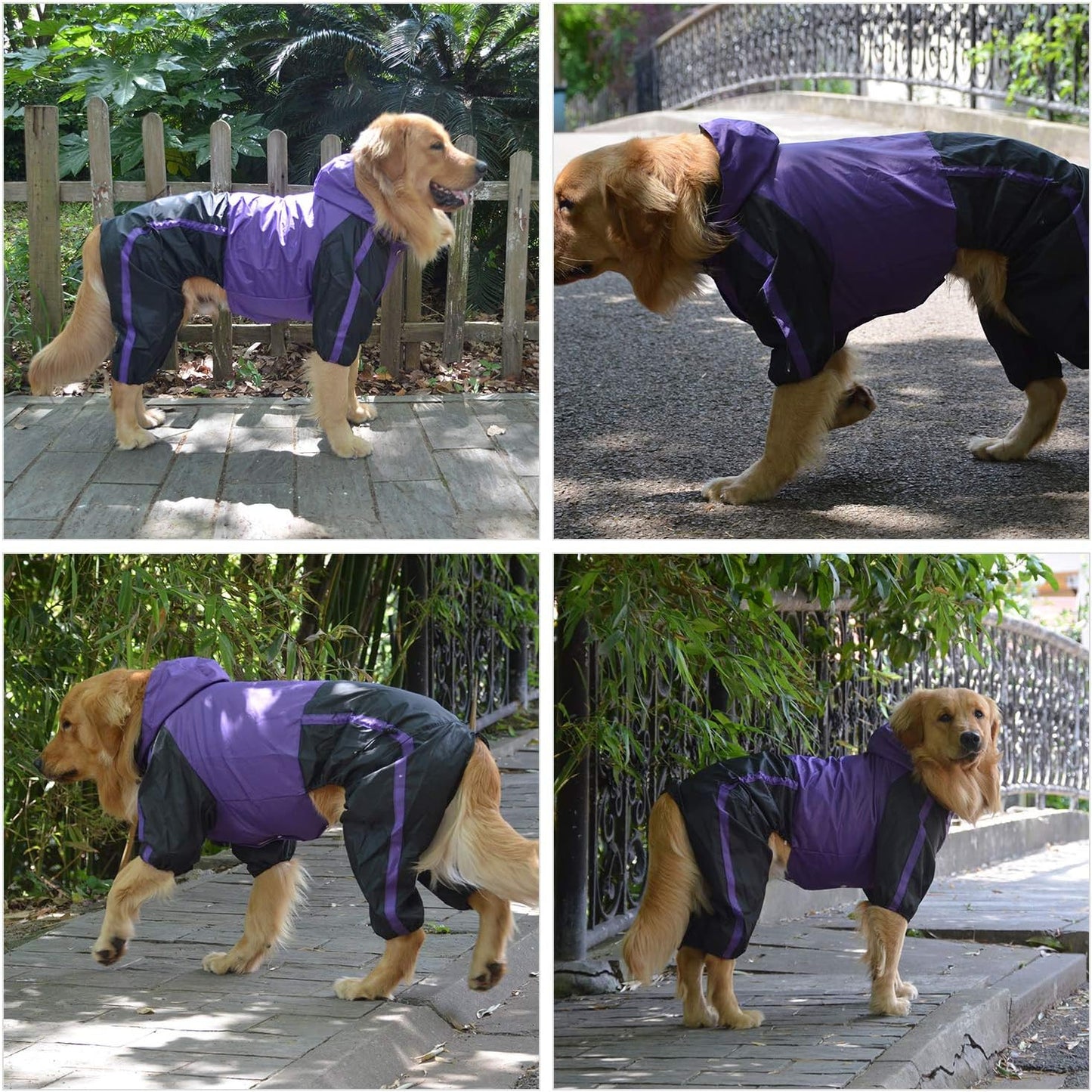 Dog Hooded Raincoat, Small Dog Rain Jacket Poncho Waterproof Clothes with Hood Breathable 4 Feet Four Legs Rain Coats for Small Medium Large Pet Dogs Purple L