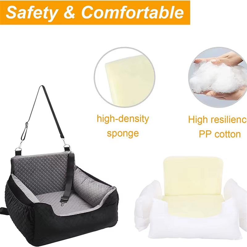 Dog Booster Seat with Storage Pocket Pet Car Seat Travel Bed Non-Slip Base Car SUV Seat Puppy Bed Soft Dog Car Seats Travel Bed