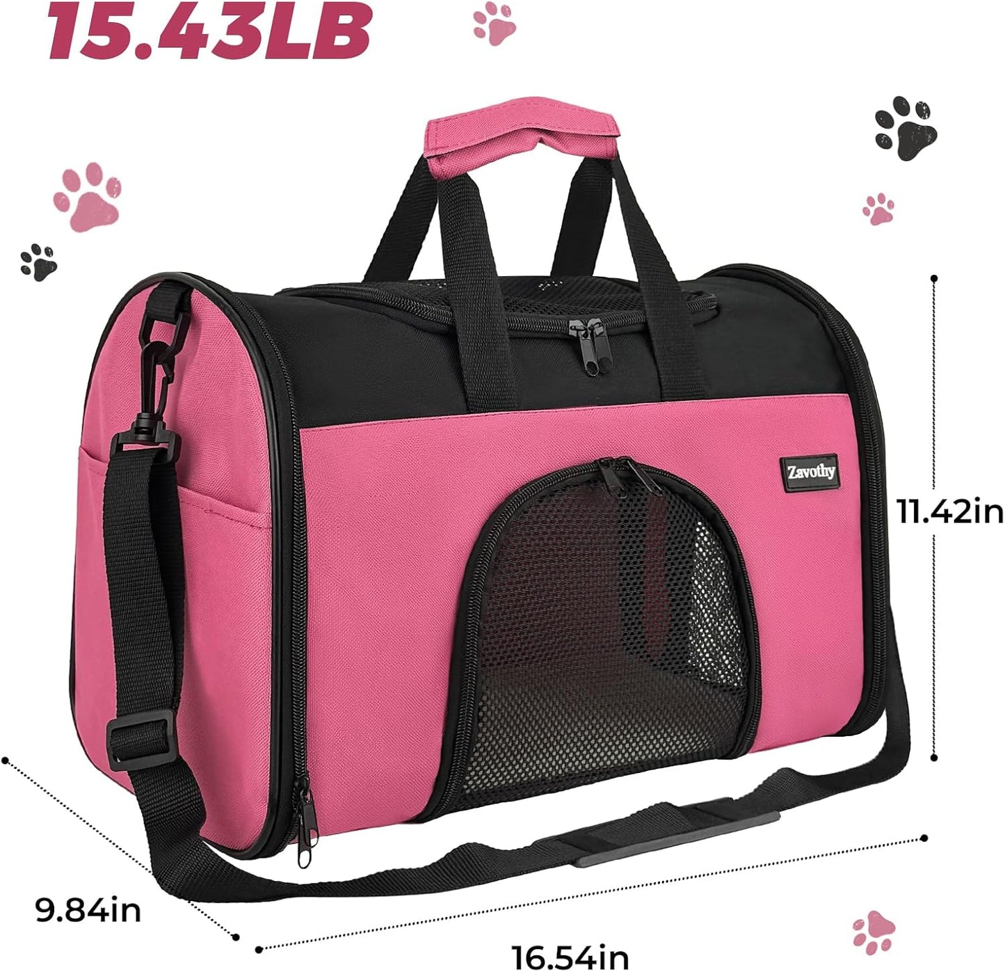 TSA Airline Approved Soft-Sided Pet Carrier for Small to Medium Cats and Puppies, up to 15 Lbs – Collapsible Travel Carrier for Dogs & Cats, Pink