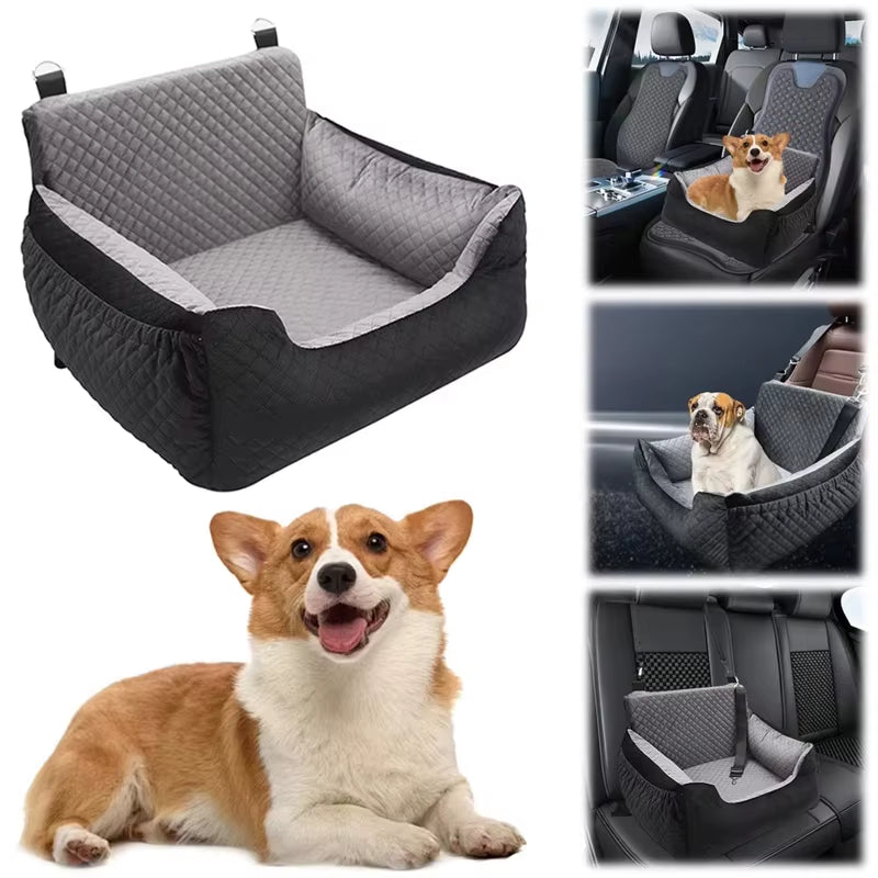 Dog Booster Seat with Storage Pocket Pet Car Seat Travel Bed Non-Slip Base Car SUV Seat Puppy Bed Soft Dog Car Seats Travel Bed