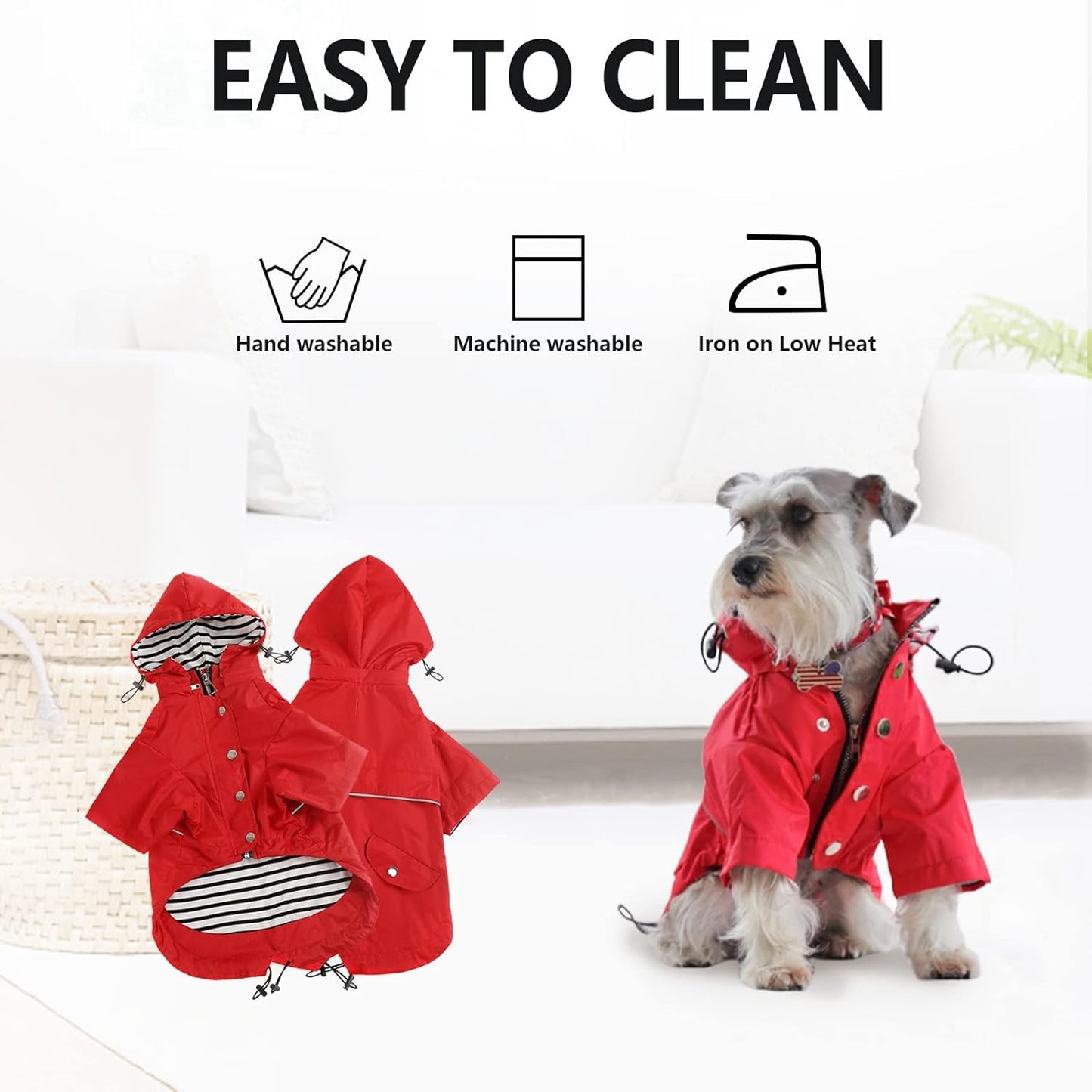 Dog Zip up Raincoat with Reflective, Rain/Water Resistant, Adjustable Drawstring, Removable Hood, Raincoats with Legs 8Lbs to 80Lbs Available Red XS