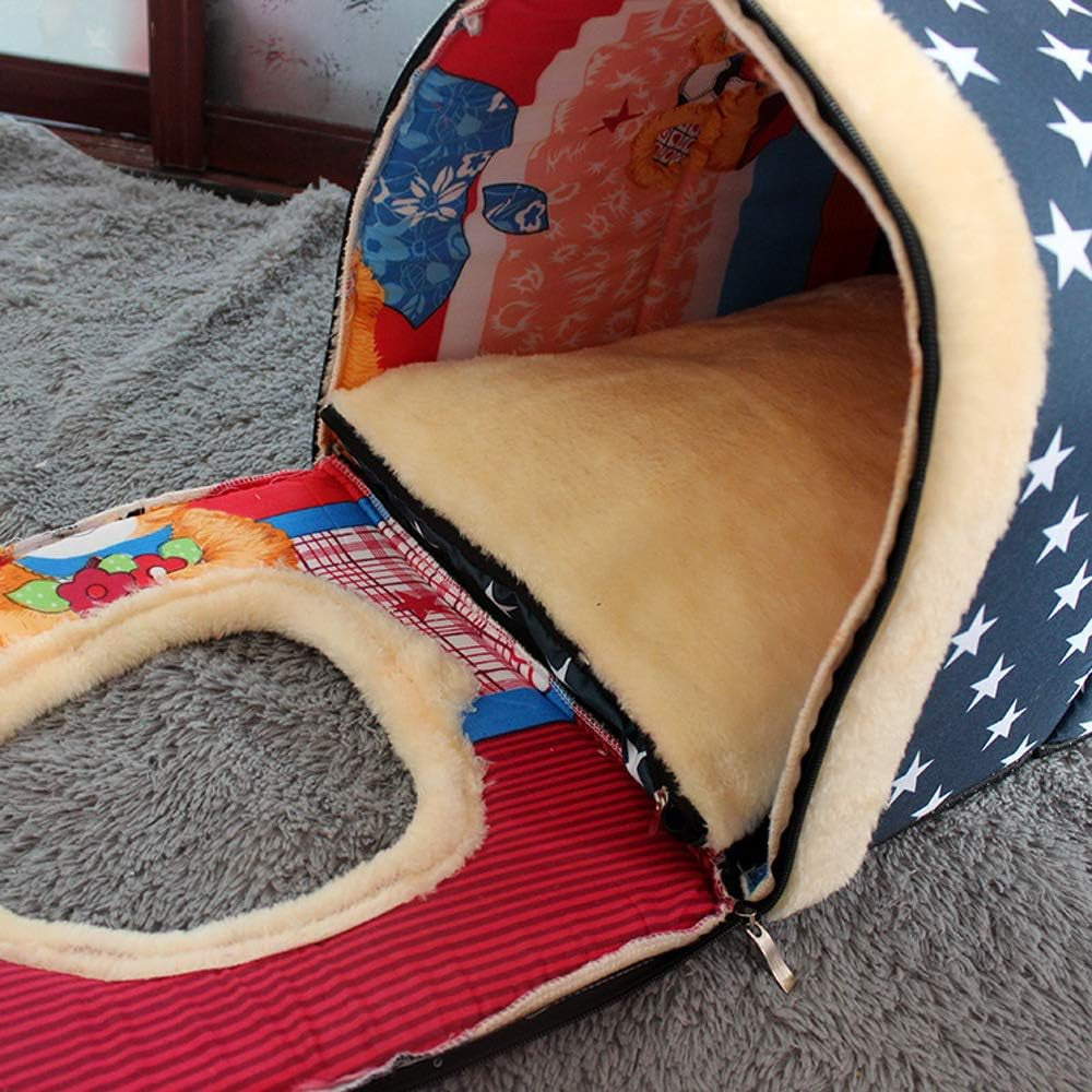 Portable Pet House Soft Dog Bed Cat House Washable with Removable Cushion Waterproof 2 Sizes (Medium, Blue Star)