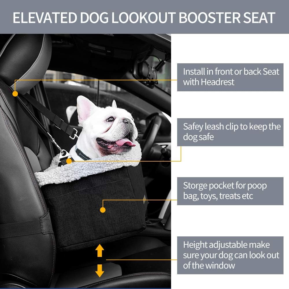 Dog Car Seats for Small Dogs, Upgrade Dog Booster Seat with Metal Frame Construction with Double-Layer Oxford, Perfect for Small Pets up to 20Lbs