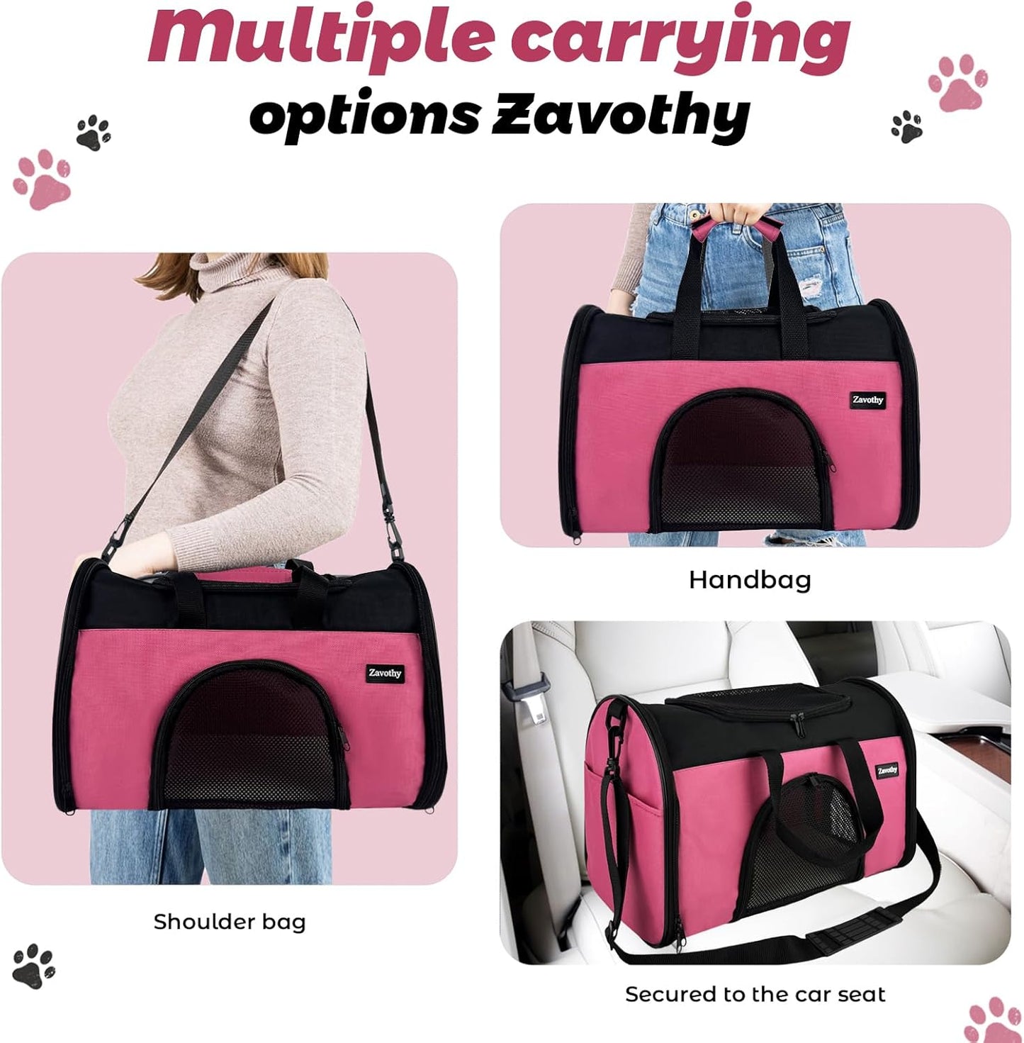 TSA Airline Approved Soft-Sided Pet Carrier for Small to Medium Cats and Puppies, up to 15 Lbs – Collapsible Travel Carrier for Dogs & Cats, Pink