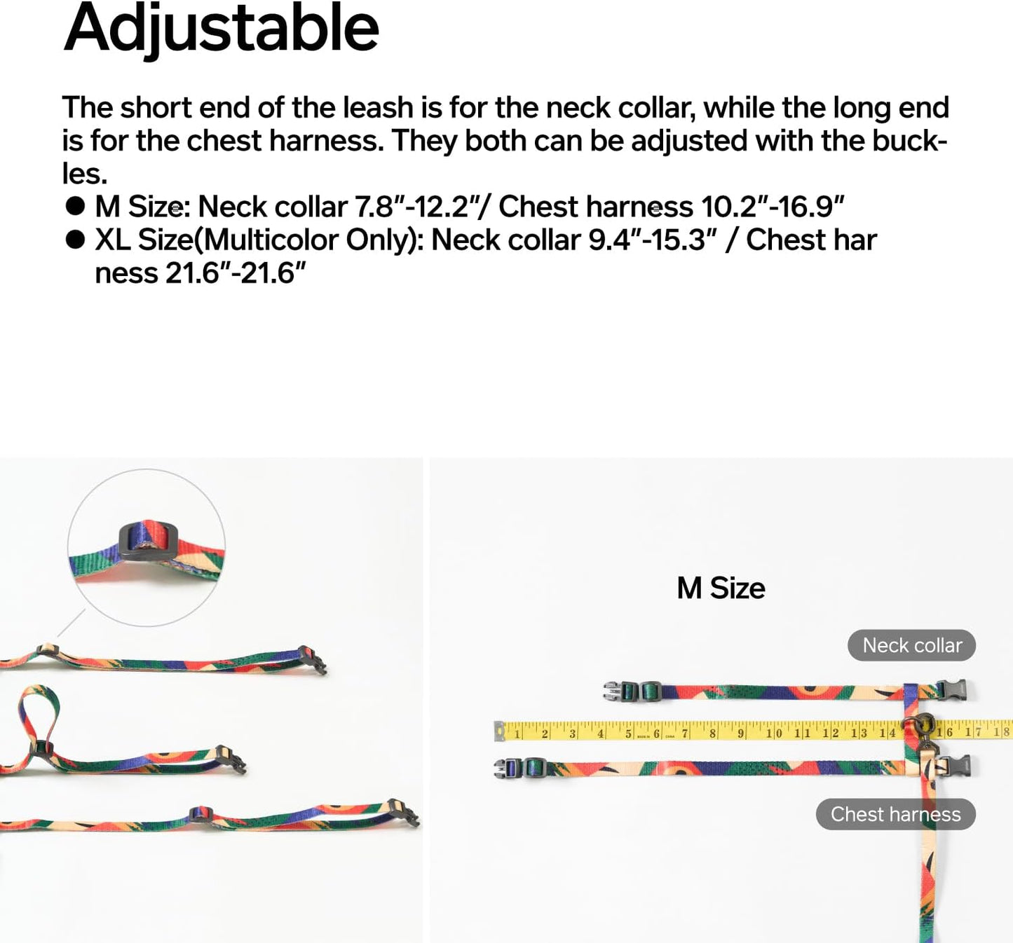 Cat Harness and Leash Set, Cats Escape Proof - Adjustable Kitten Harness for Large Small Cats, Lightweight Soft Walking Travel Petsafe Harness((Multicolor-M Size)