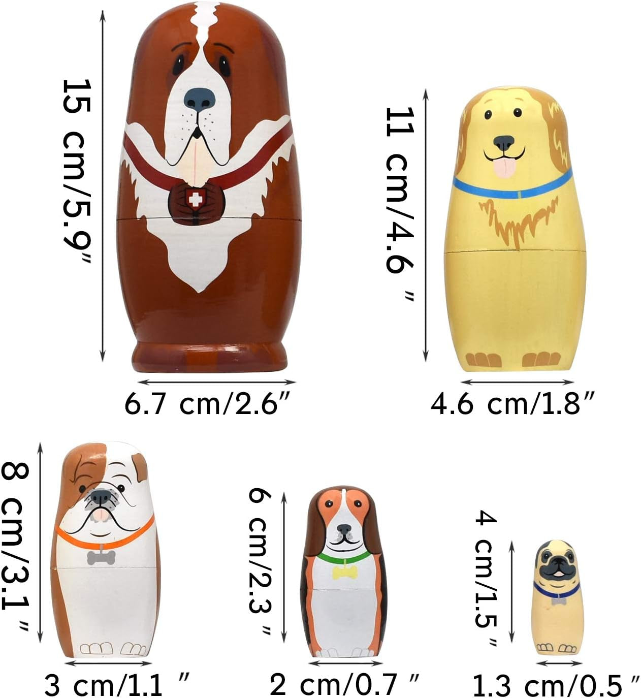Nesting Dolls Russian Matryoshka Dolls Wooden Animal Bear Cute Christmas Toys Handmade Gifts Set of 5 for Kids (07 Dog)