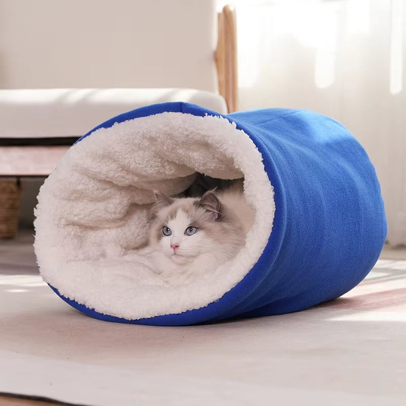 Warm Bed for Cats Dogs Comfortable Soft Polar Fleece Bucket Type Sleeping Bag Semi-Enclosed Tunnels Pet House Cats Cartoon Sofa