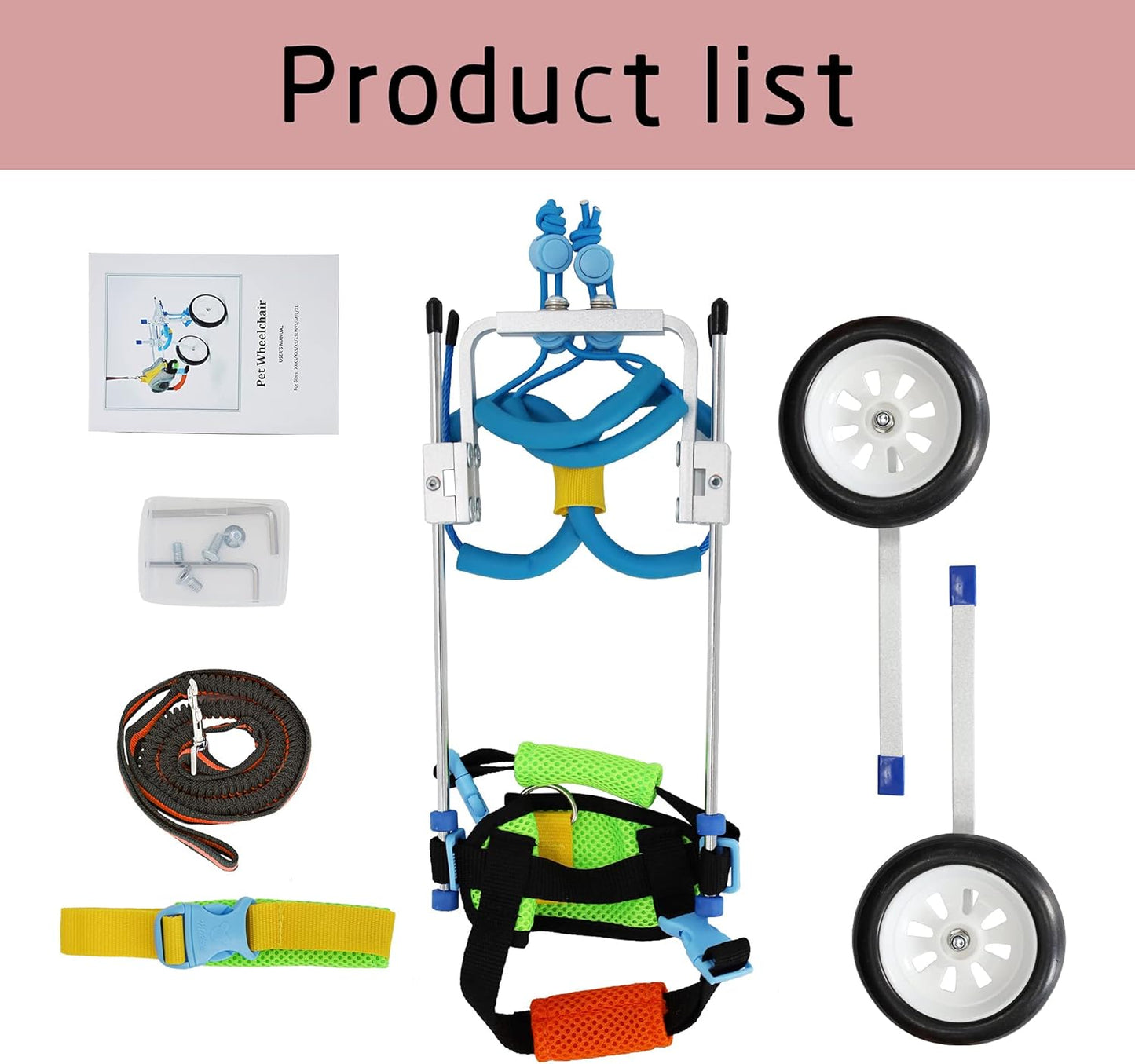 Heobam Pet Wheelchair for Handicapped Hind Legs Small Dog, Two Wheels Adjustable Dog Wheelchair, Cart, 7 Sizes for Hind Legs Rehabilitation (XXS)