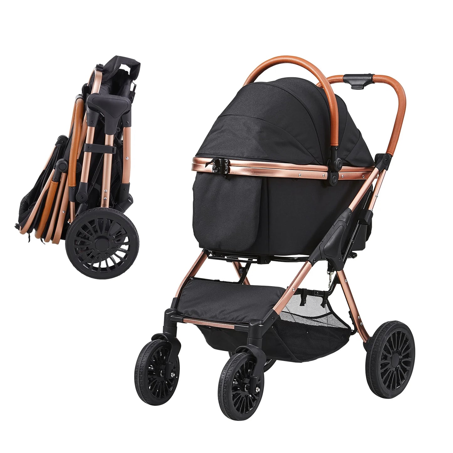 Pet Stroller 4 Wheels Dog Stroller with Brakes 66 Lbs Weight Capacity