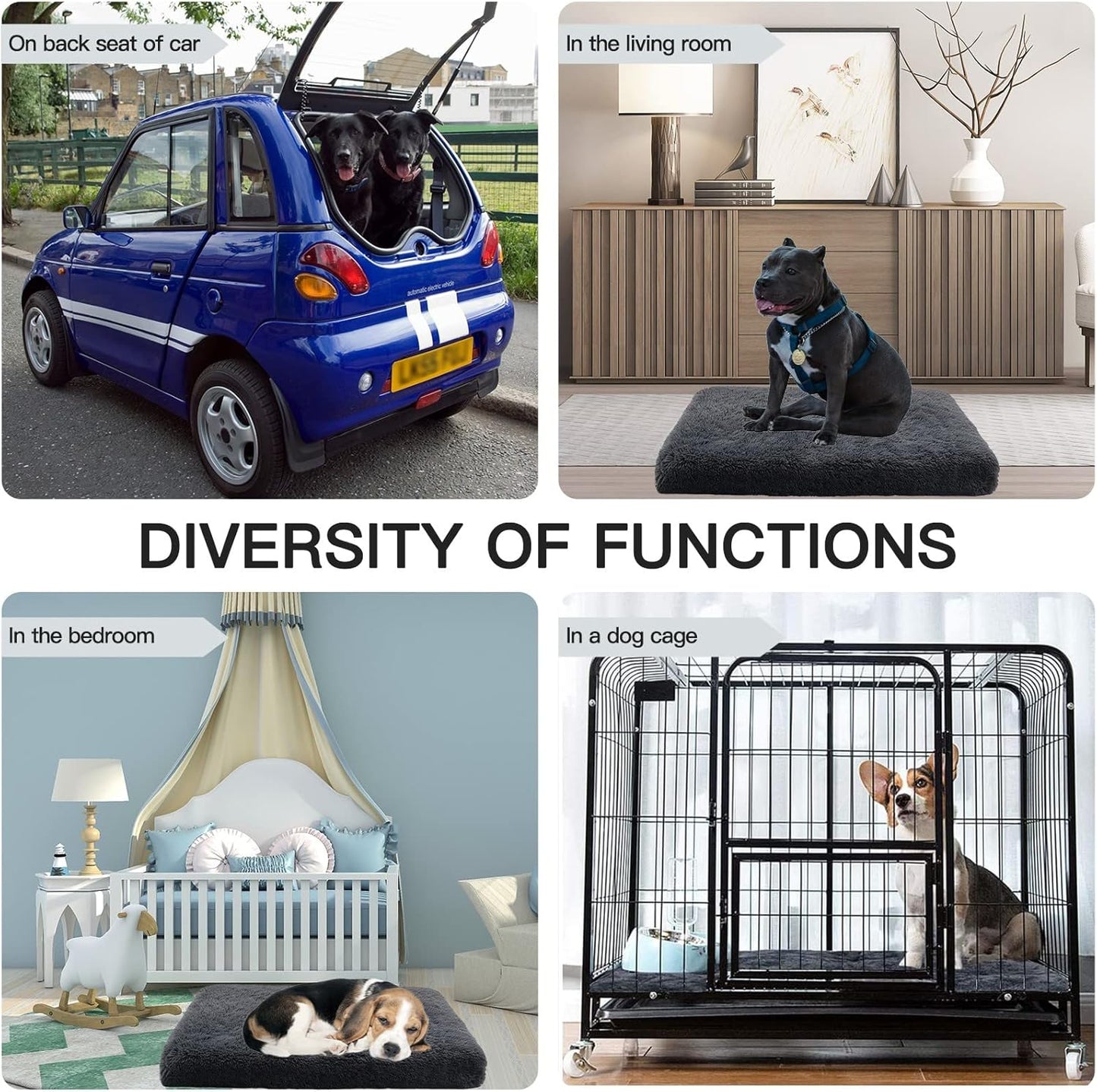 Orthopedic Dog Bed for Crate Soft Faux Fur Pad Mat with Removable Washable Cover and Waterproof Lining for Medium Large Dogs and Cats