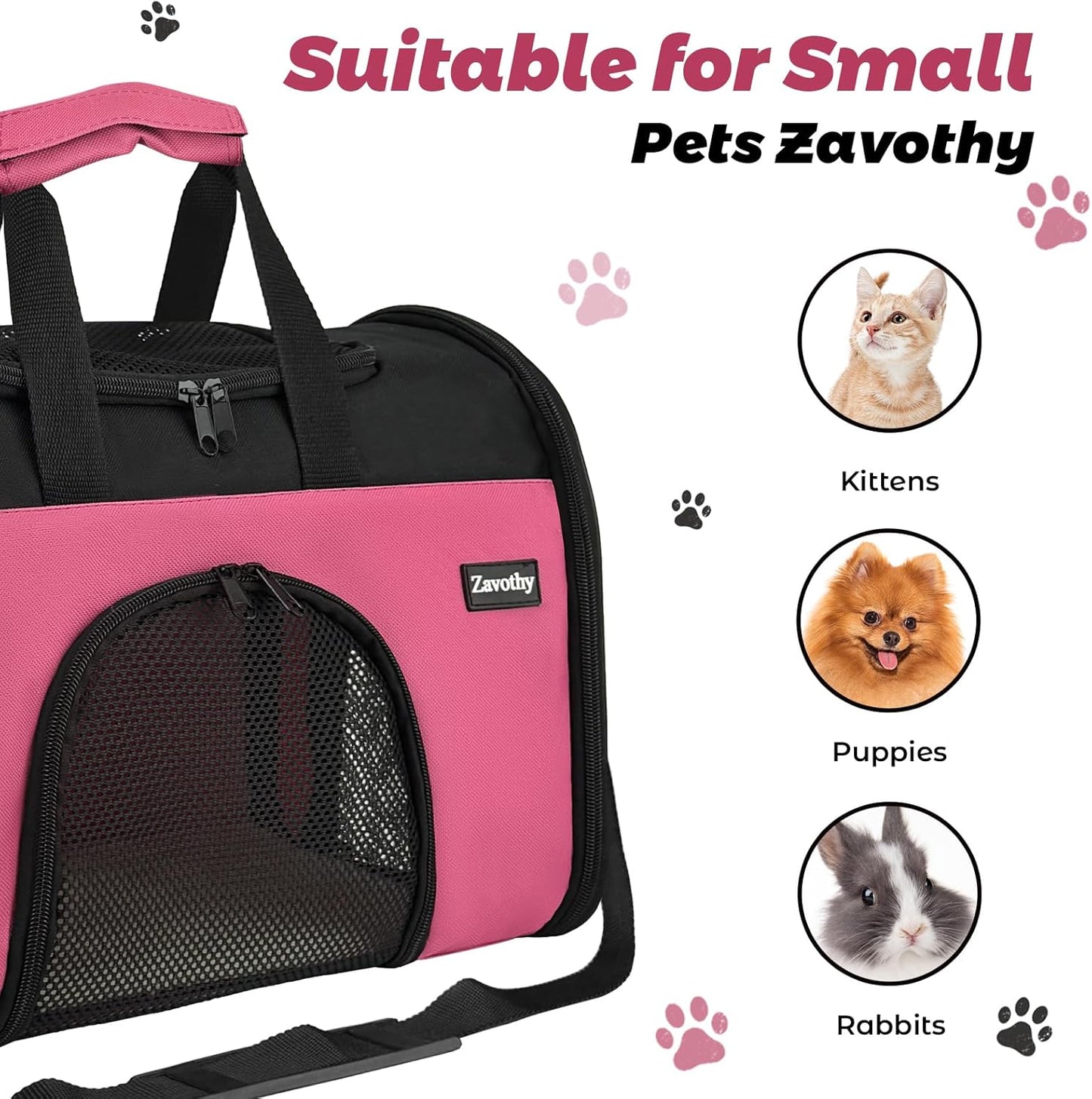 TSA Airline Approved Soft-Sided Pet Carrier for Small to Medium Cats and Puppies, up to 15 Lbs – Collapsible Travel Carrier for Dogs & Cats, Pink
