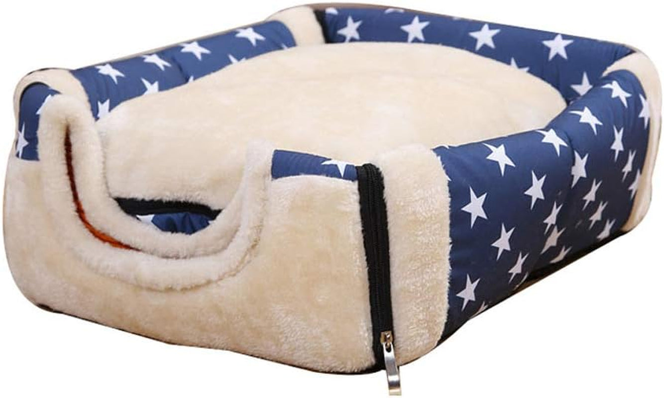 Portable Pet House Soft Dog Bed Cat House Washable with Removable Cushion Waterproof 2 Sizes (Medium, Blue Star)