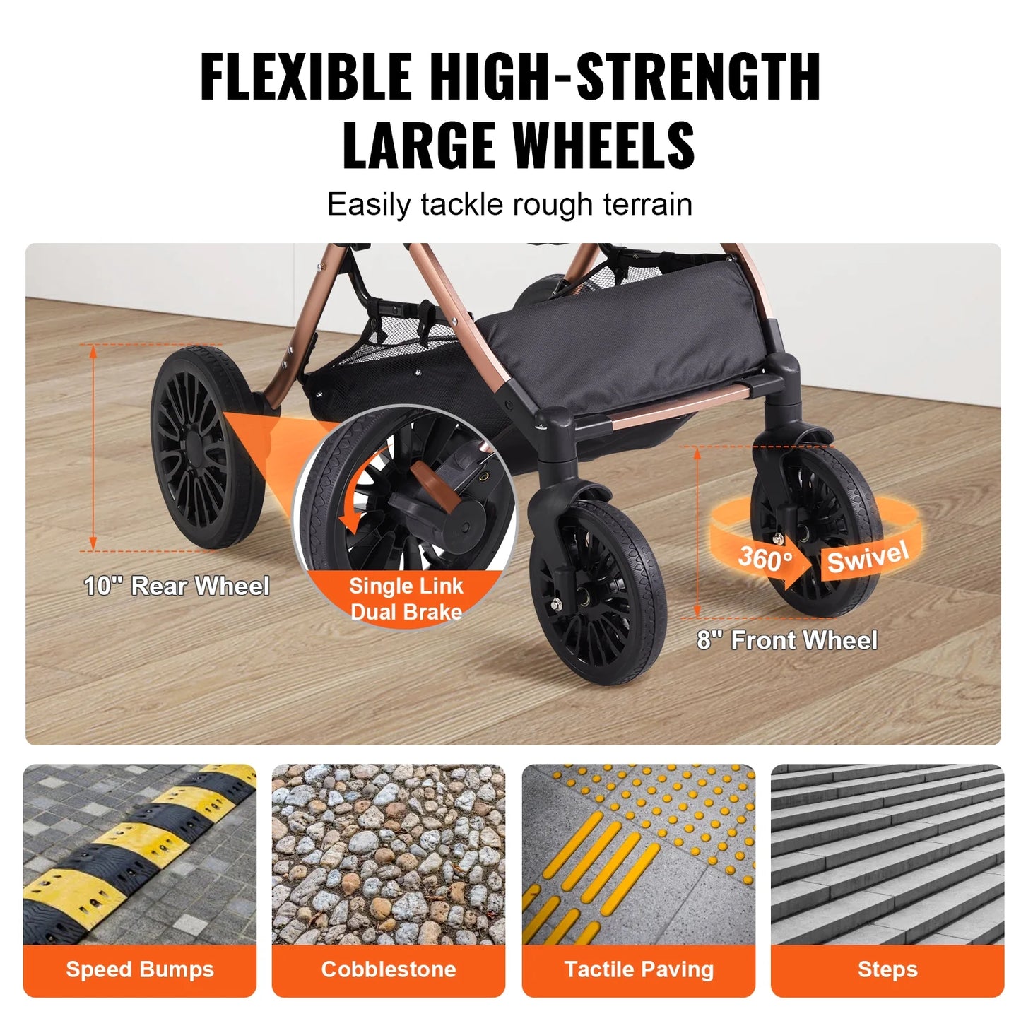 Pet Stroller 4 Wheels Dog Stroller with Brakes 66 Lbs Weight Capacity