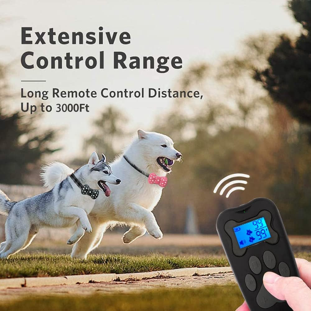 Dog Training Collar, 3000Ft Remote Range Shock E-Collar with Beep Vibration and Shock Training Modes, for Small Medium Large Dogs (Black)