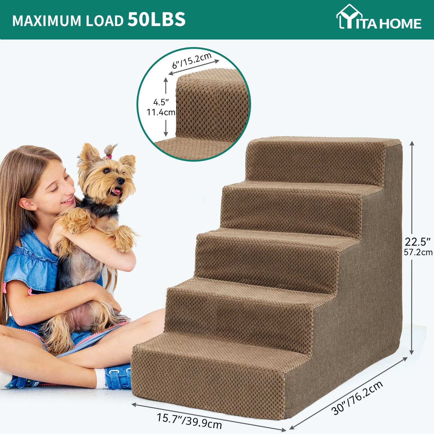 Small Dog Stairs Pet Stairs Pet Steps for Bed and Couch with Support Boards