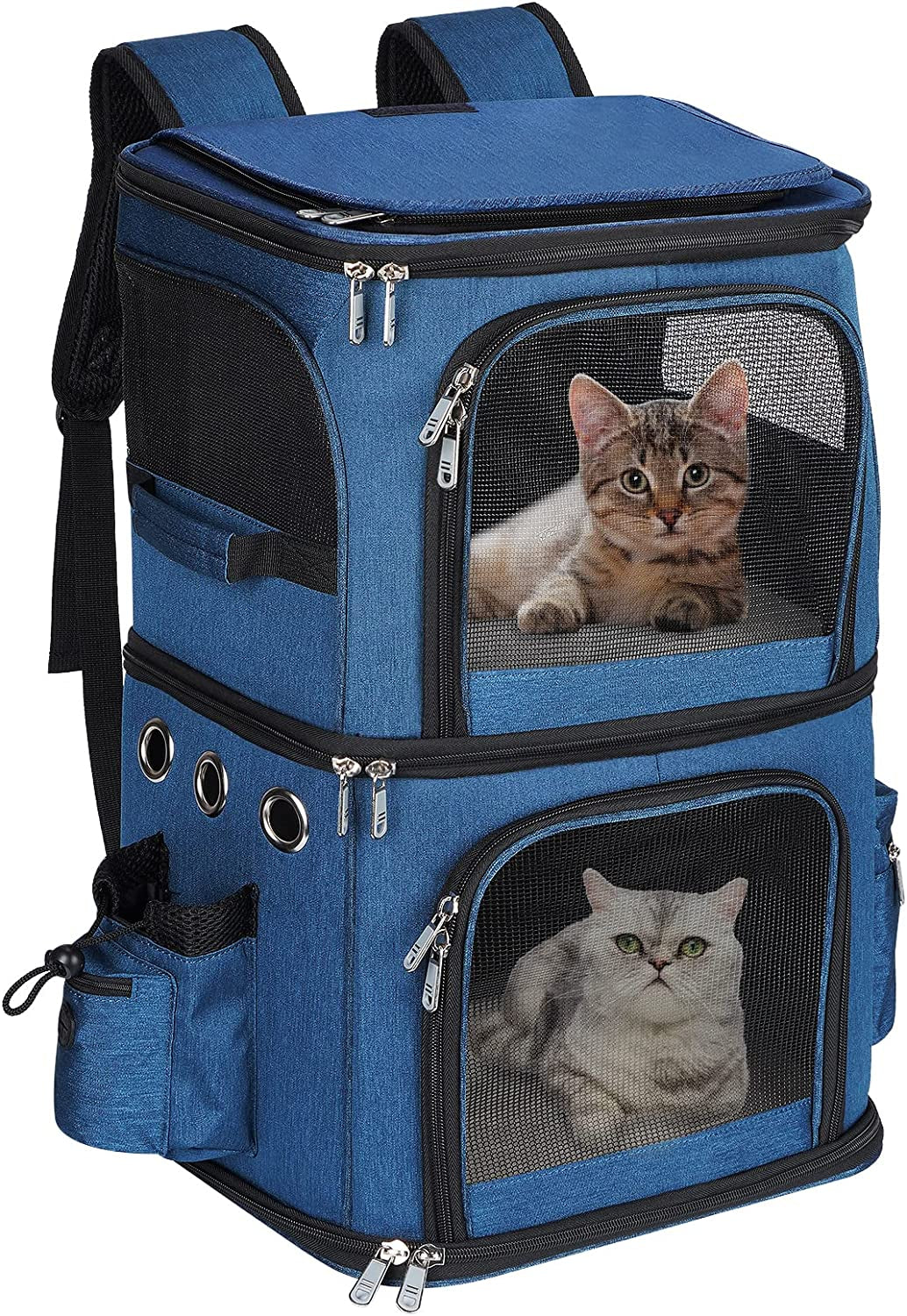 Double-Compartment Pet Carrier Backpack for Small Cats and Dogs, Cat Travel Carrier for 2 Cats, Perfect for Traveling/Hiking/Camping, Blue