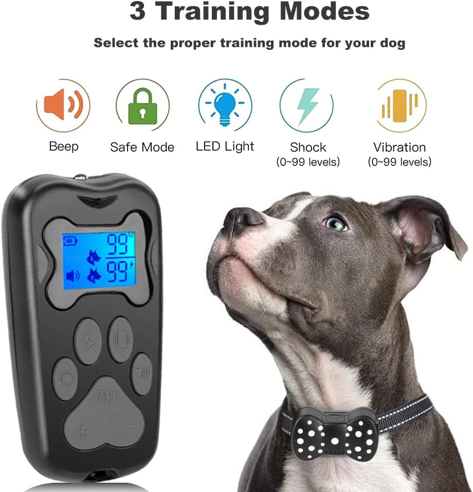 Dog Training Collar, 3000Ft Remote Range Shock E-Collar with Beep Vibration and Shock Training Modes, for Small Medium Large Dogs (Black)