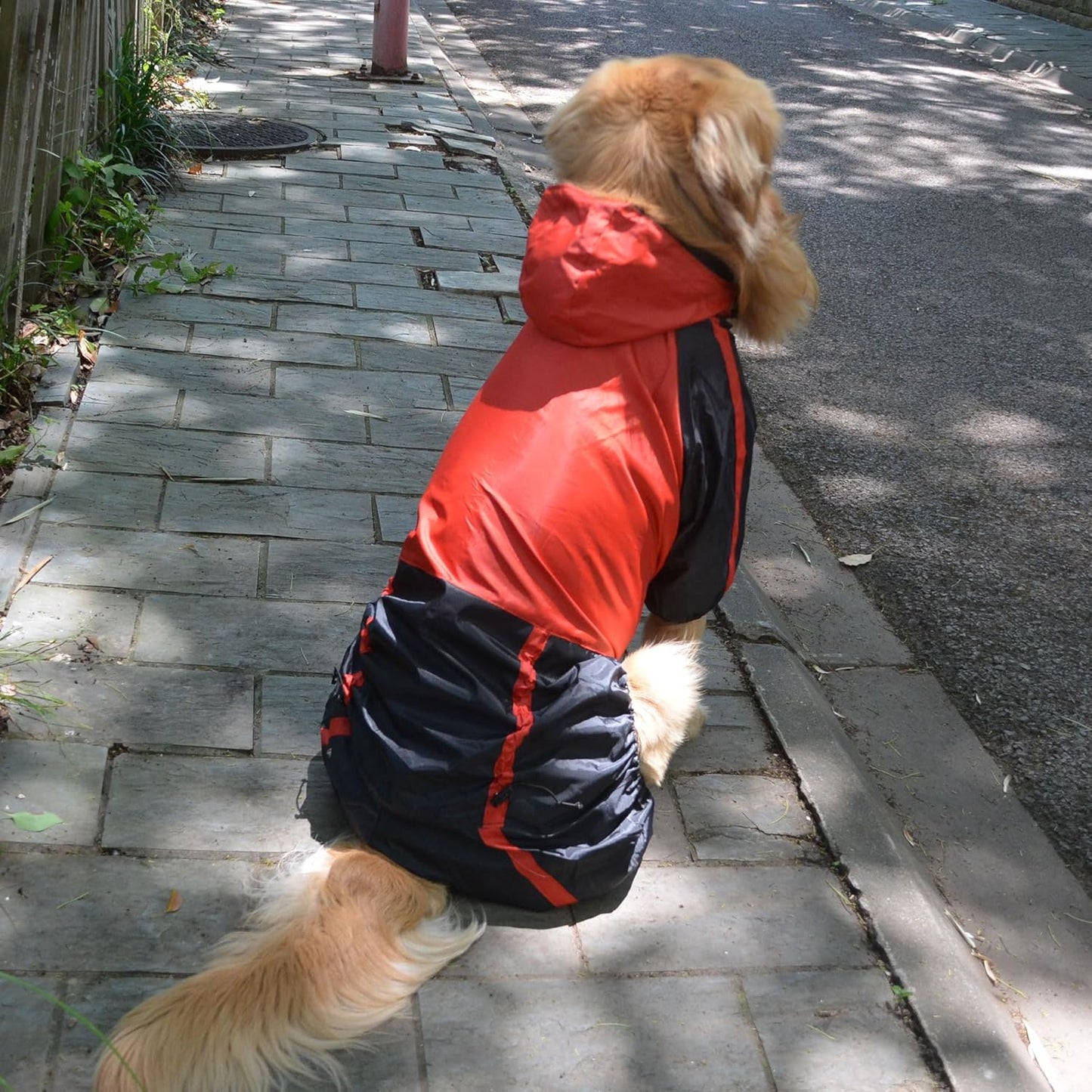 Dog Hooded Raincoat, Large Dog Rain Jacket Poncho Waterproof Clothes with Hood Breathable 4 Feet Four Legs Rain Coats for Small Medium Large Pet Dogs Red L-XS