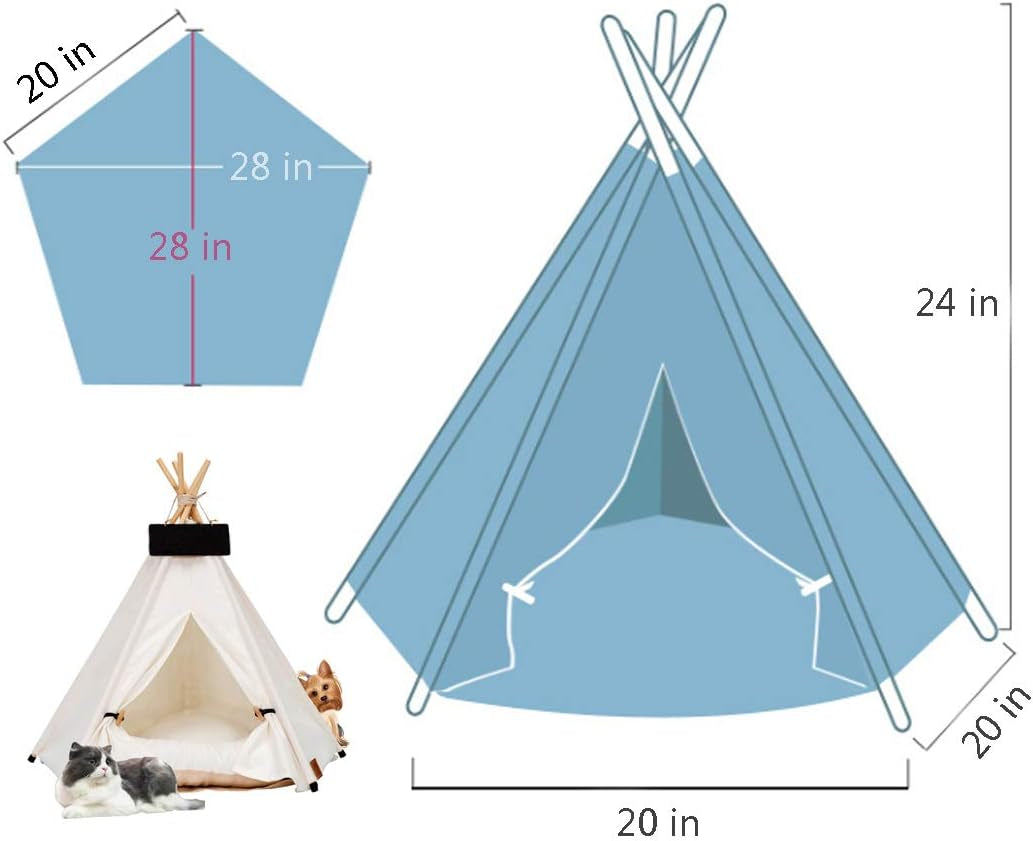 Pet Teepee Tent for Small Dogs or Cats Portable Puppy Sweet Bed Washable Dog or Cat Houses with Cushion