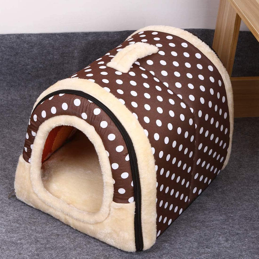 Pet Supplies Portable Indoor Pet House Dog Tent,Small Brown Polka Dots Dog House,Cat Houses for Outdoor Cats (Brown Dot,Medium)