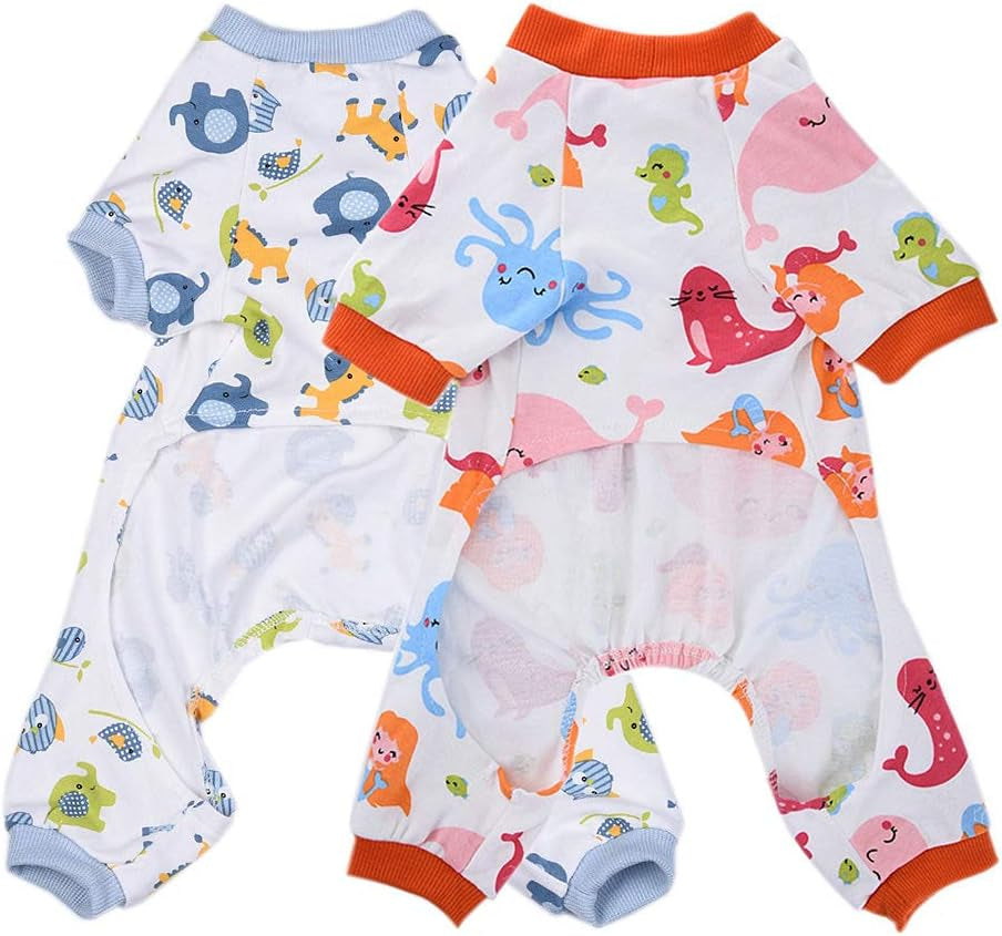 2-Pack Dog Clothes Dogs Cats Onesie Soft Dog Pajamas Cotton Puppy Rompers Pet Jumpsuits Cozy Bodysuits for Small Dogs and Cats