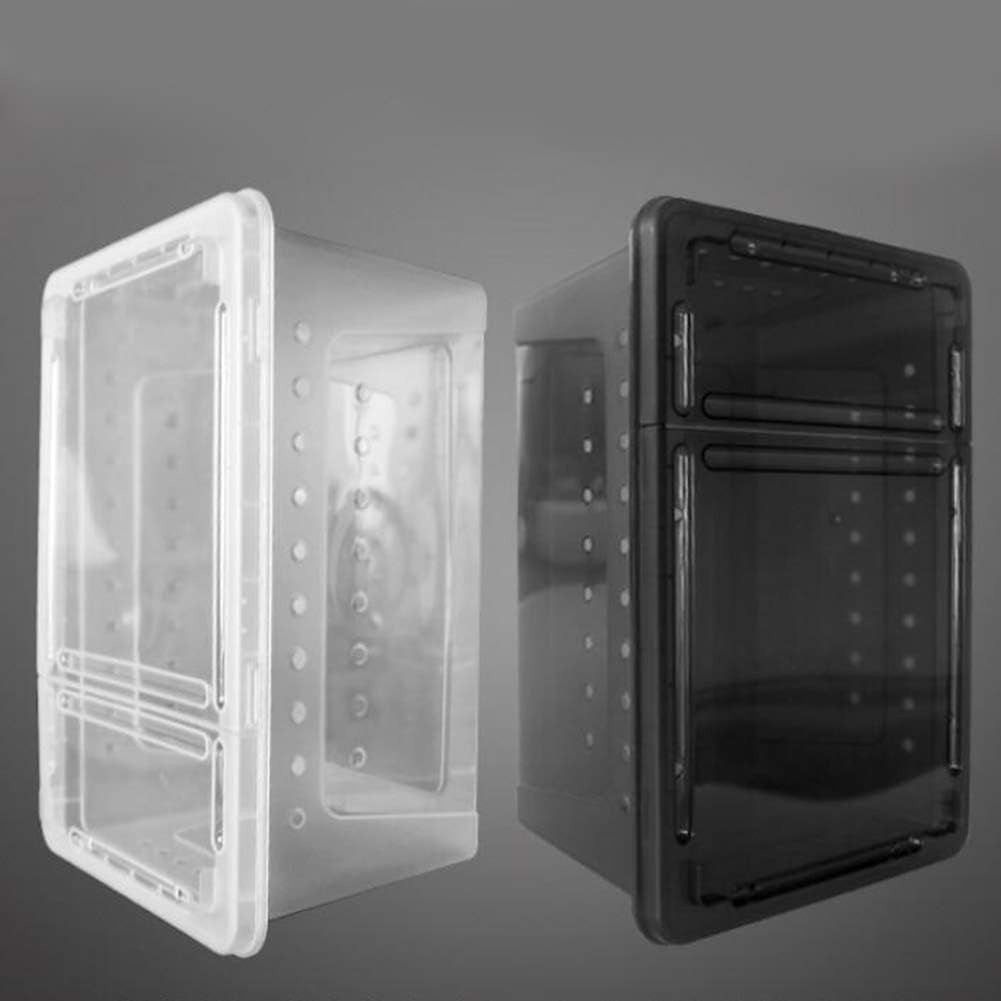 Portable Reptile Terrarium Habitat for Mini Pet Houses Breathable Holes Stackable Container (Black-L)