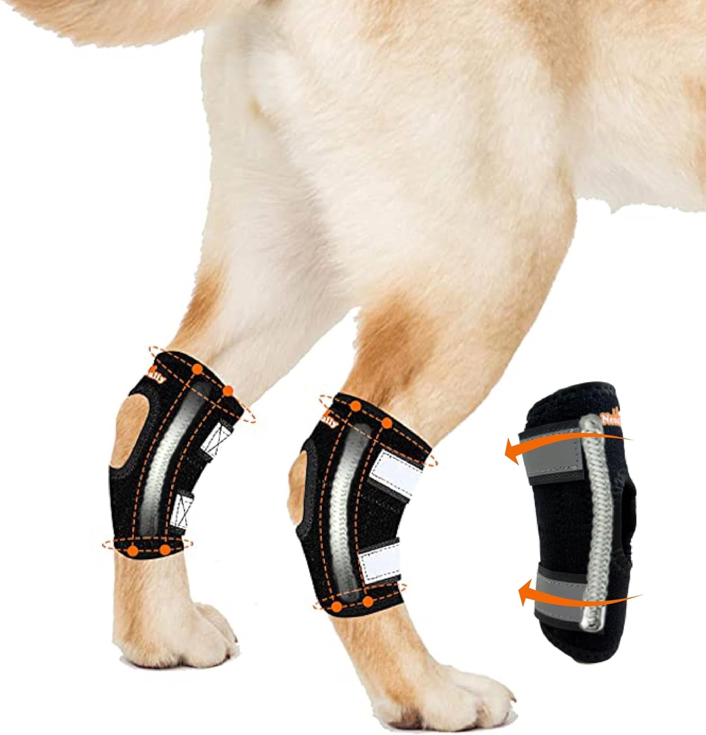 Rear Leg Hock Brace with Metal Spring Strips, Dog Leg Brace for Rear Leg, Hock and Ankle Support, Rear Dog Leg Brace for Smaller Dogs, Short Version, Xs, 1 Pair