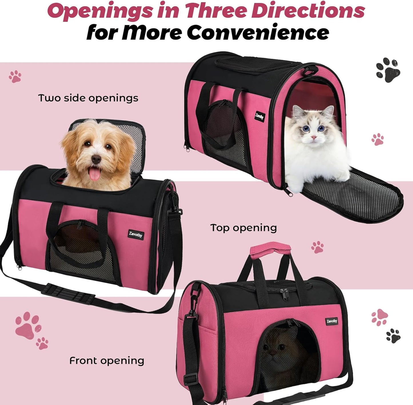 TSA Airline Approved Soft-Sided Pet Carrier for Small to Medium Cats and Puppies, up to 15 Lbs – Collapsible Travel Carrier for Dogs & Cats, Pink