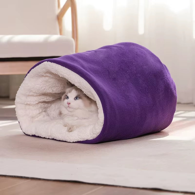 Warm Bed for Cats Dogs Comfortable Soft Polar Fleece Bucket Type Sleeping Bag Semi-Enclosed Tunnels Pet House Cats Cartoon Sofa
