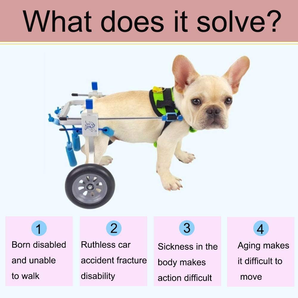 Heobam Pet Wheelchair for Handicapped Hind Legs Small Dog, Two Wheels Adjustable Dog Wheelchair, Cart, 7 Sizes for Hind Legs Rehabilitation (XXS)