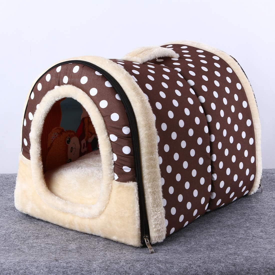 Pet Supplies Portable Indoor Pet House Dog Tent,Small Brown Polka Dots Dog House,Cat Houses for Outdoor Cats (Brown Dot,Medium)