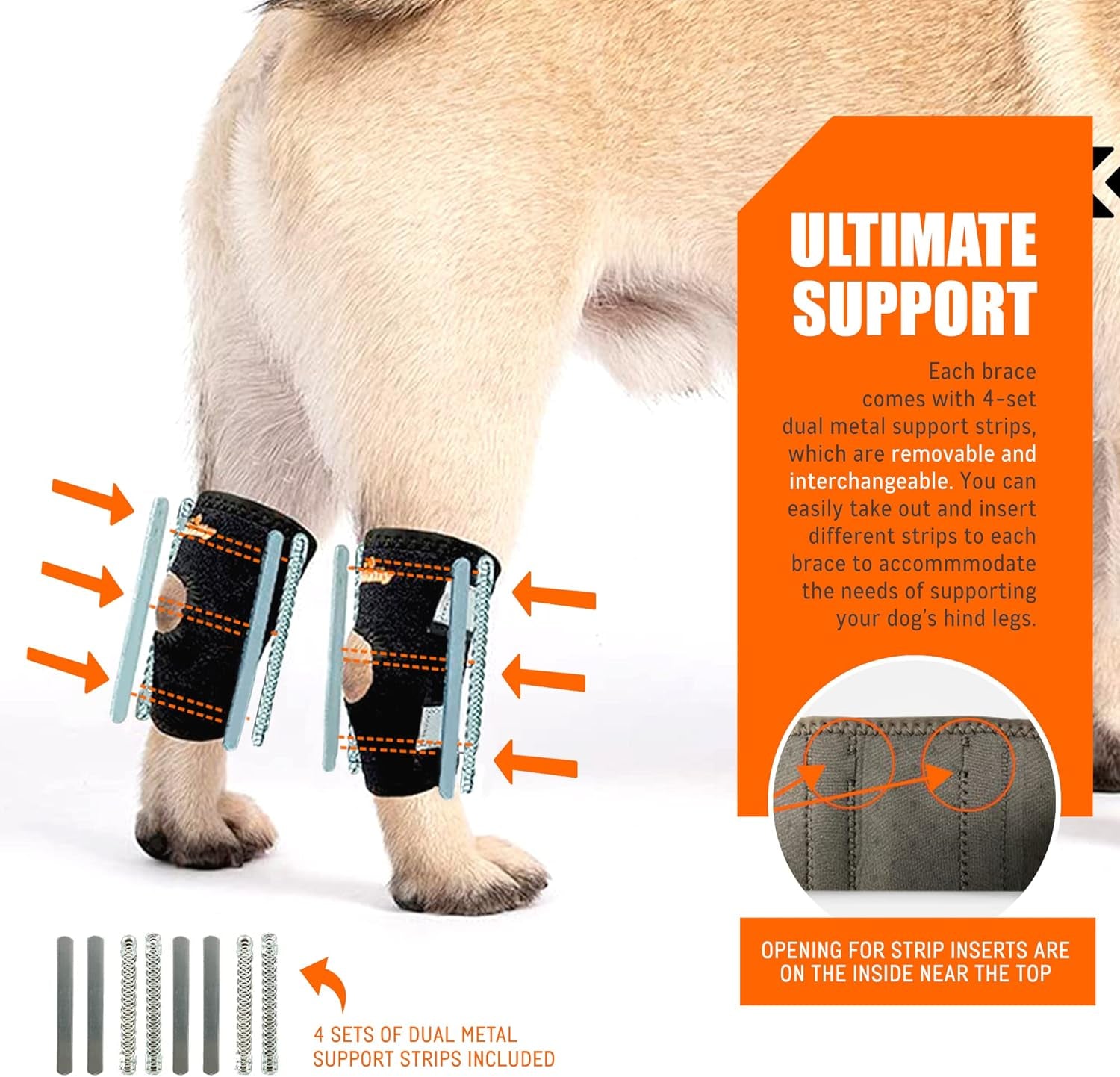 - 3-In-1 Short Rear Leg Hock Brace, Dog Leg Brace for Rear Leg with Rigid & Spring Inserts, Hock and Ankle Support, Dog Leg Sleeve with Reflective Straps, Small, 1 Pair