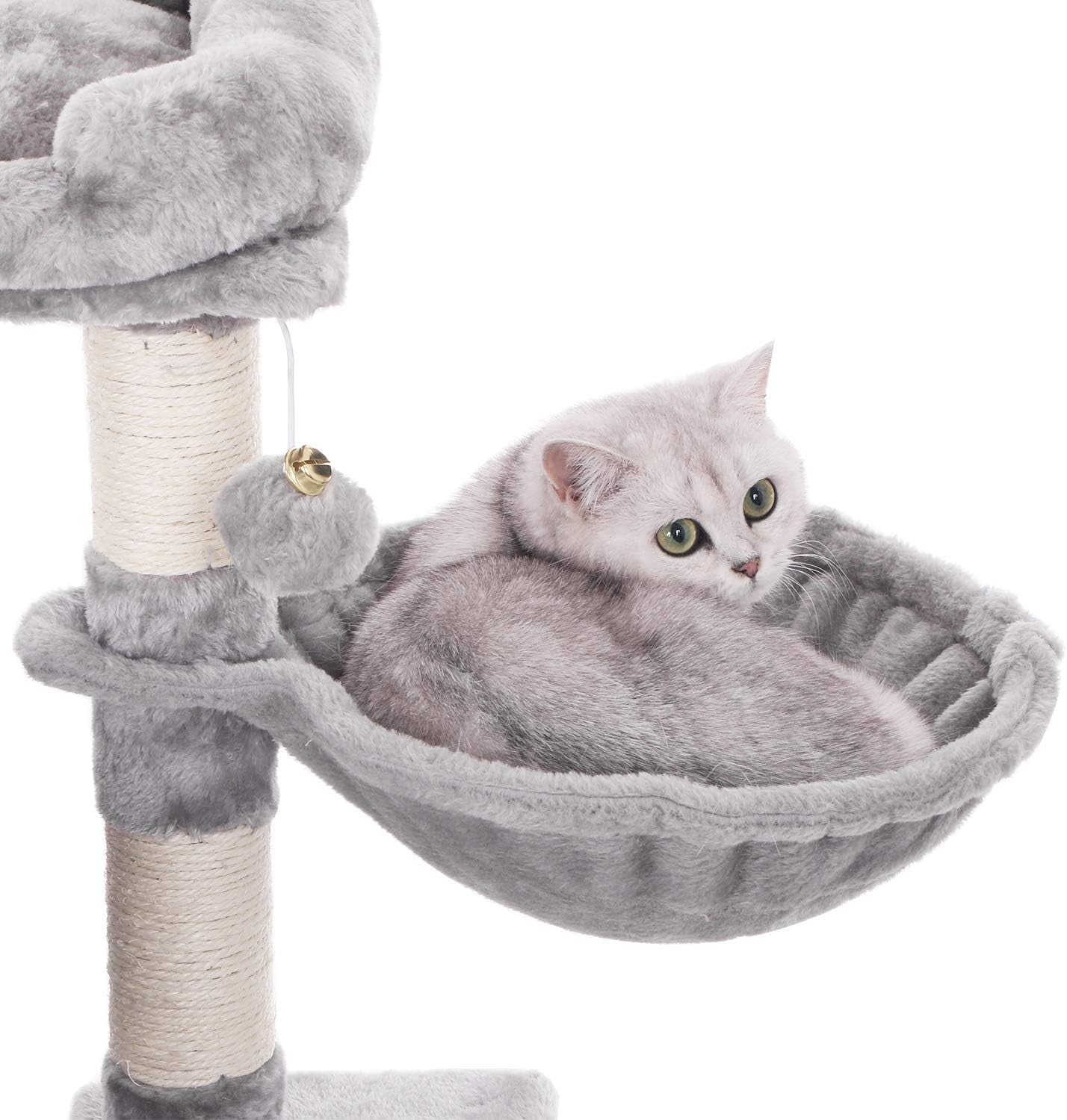 Cat Tree Condo with Sisal Scratching Posts, Plush Perch, Dual Houses and Basket, Cat Tower Furniture Kitty Activity Center Kitten Play House MMJ06 (Light Grey)