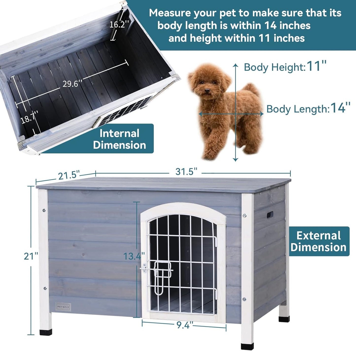 Indoor Dog House Ventilate Wood Cat Houses for Indoor Cats with Elevated Floor&Anti-Slip Bottom