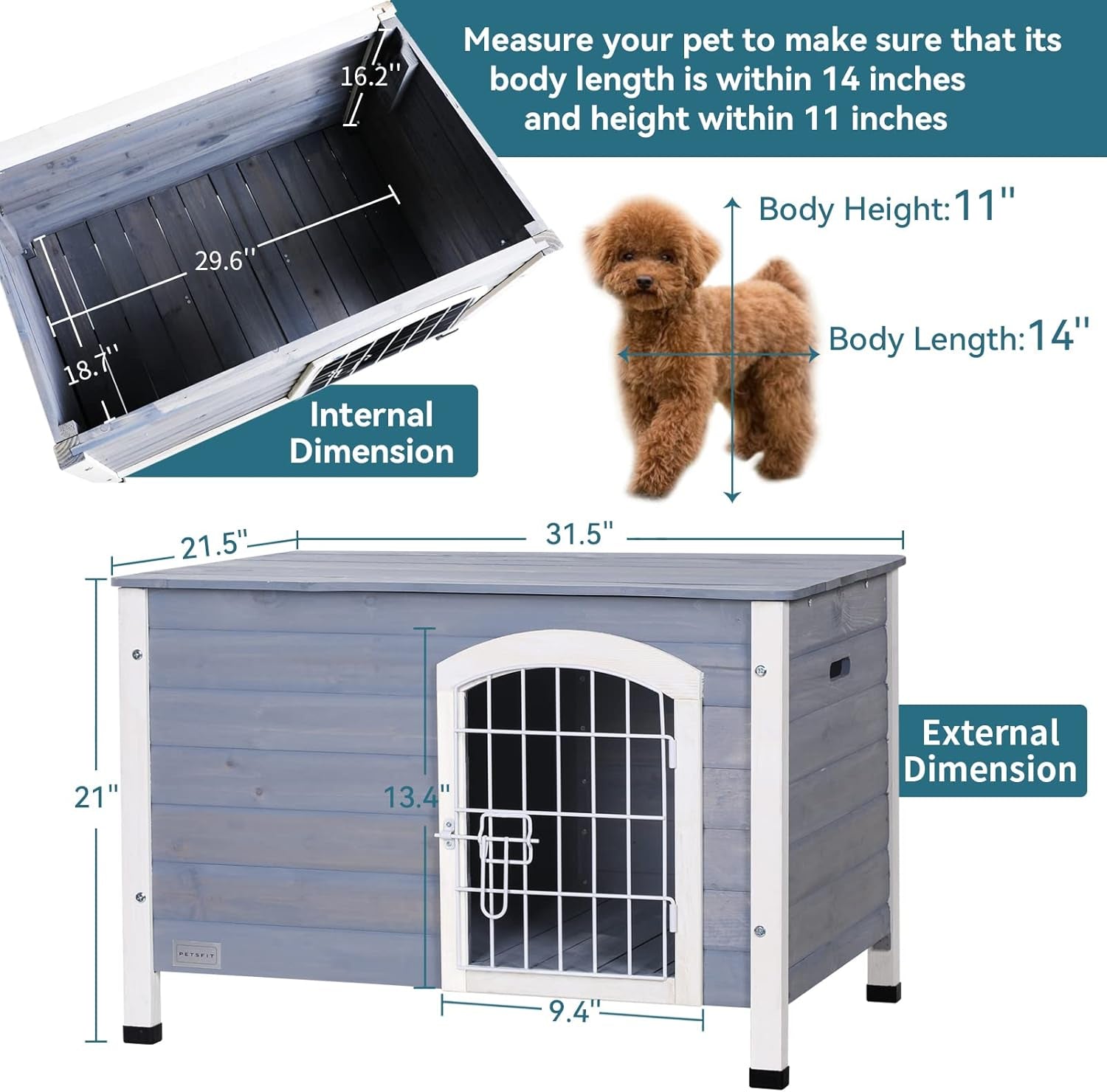 Indoor Dog House Ventilate Wood Cat Houses for Indoor Cats with Elevated Floor&Anti-Slip Bottom