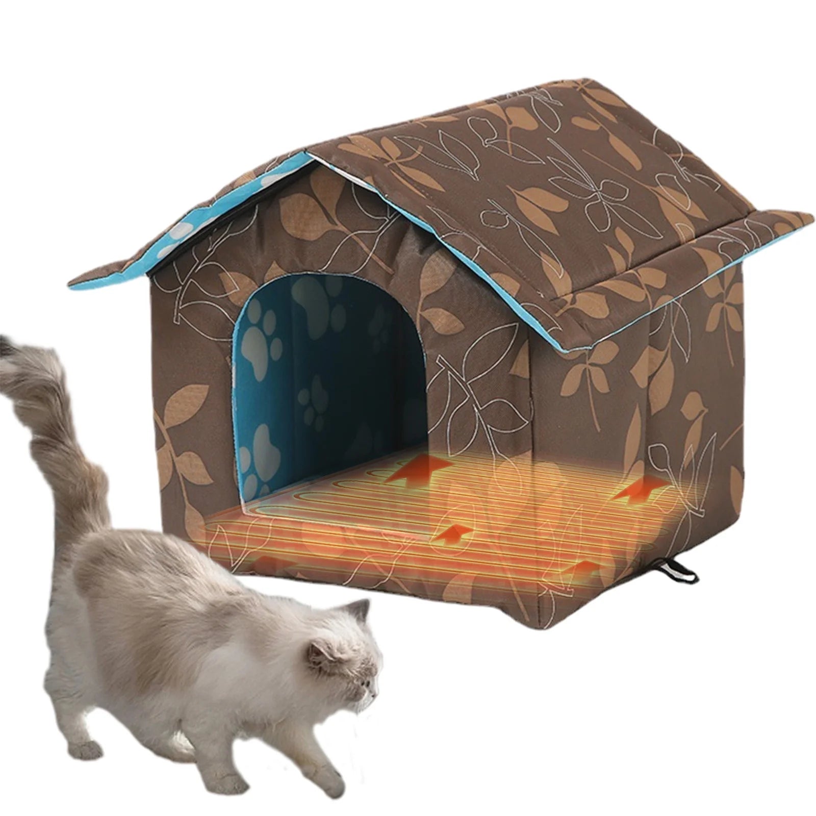 Winter Pet House with Self Warming Pad, Waterproof Outdoor Cat Dog House Foldable Warm Pet Cave for Winter Wild Animal Tent Bed, Outdoor Indoor Heat Insulated Shelter Enclosure for Pet