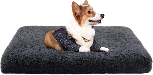 Orthopedic Dog Bed for Crate Soft Faux Fur Pad Mat with Removable Washable Cover and Waterproof Lining for Medium Large Dogs and Cats