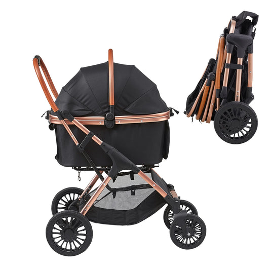 Pet Stroller 4 Wheels Dog Stroller with Brakes 66 Lbs Weight Capacity