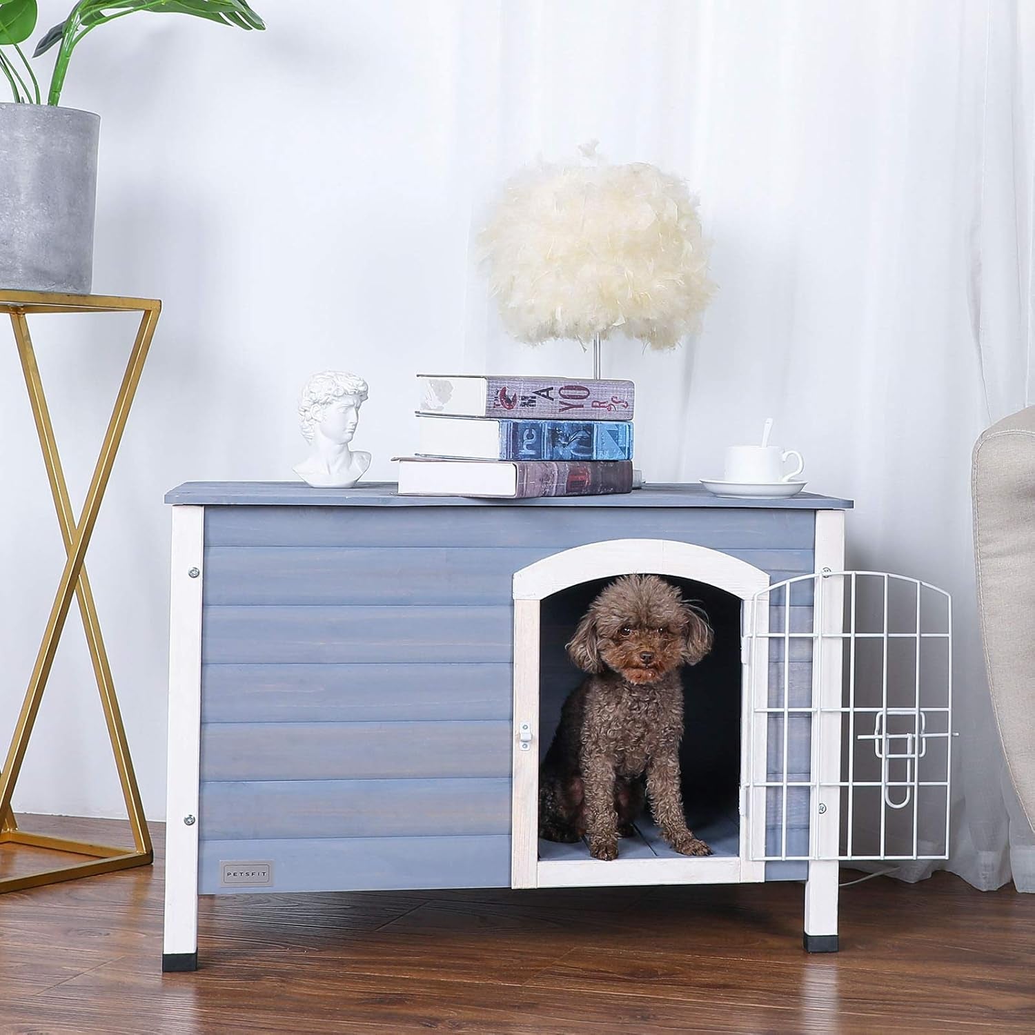 Indoor Dog House Ventilate Wood Cat Houses for Indoor Cats with Elevated Floor&Anti-Slip Bottom