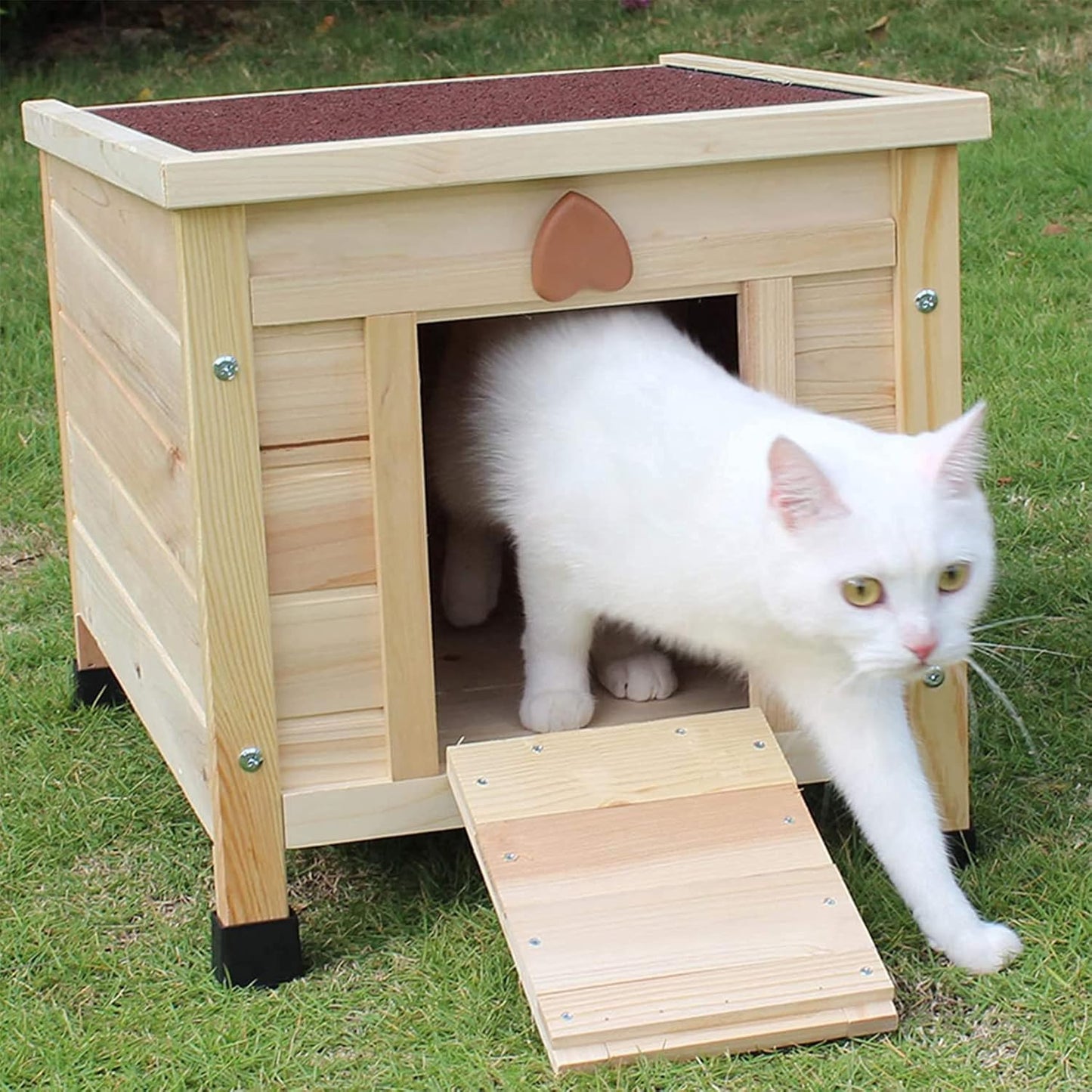 Cat House Outside, Feral Cat House Outdoor Weatherproof Rabbit Hutch Small, Wooden Small Pet House and Habitats -Wine Red