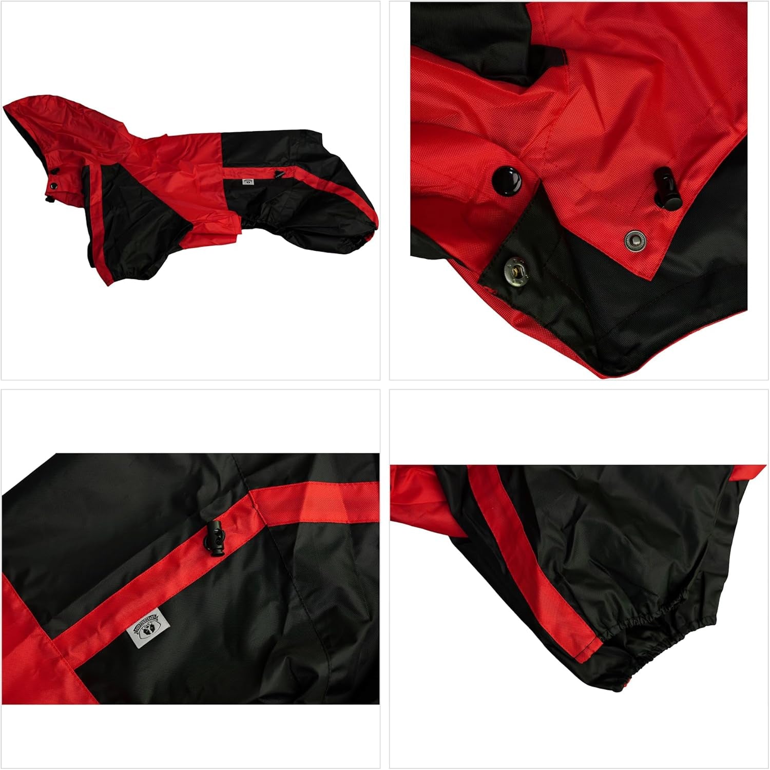 Dog Hooded Raincoat, Small Dog Rain Jacket Poncho Waterproof Clothes with Hood Breathable 4 Feet Four Legs Rain Coats for Small Dogs Red M