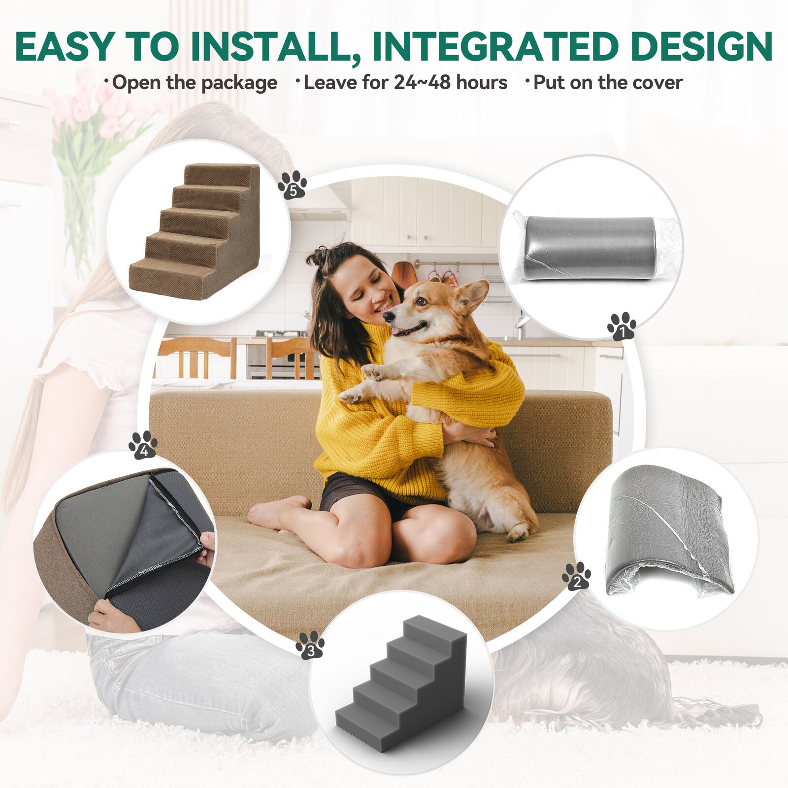 Small Dog Stairs Pet Stairs Pet Steps for Bed and Couch with Support Boards