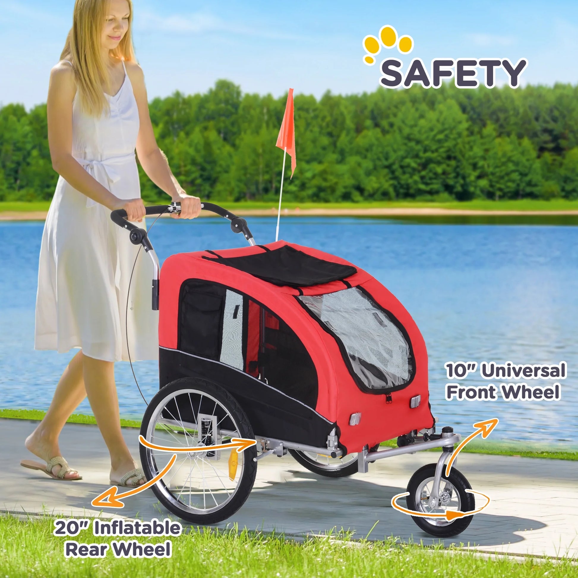 Aosom 2-In-1 Bicycle Trailer for Small Dogs with Canopy, Red