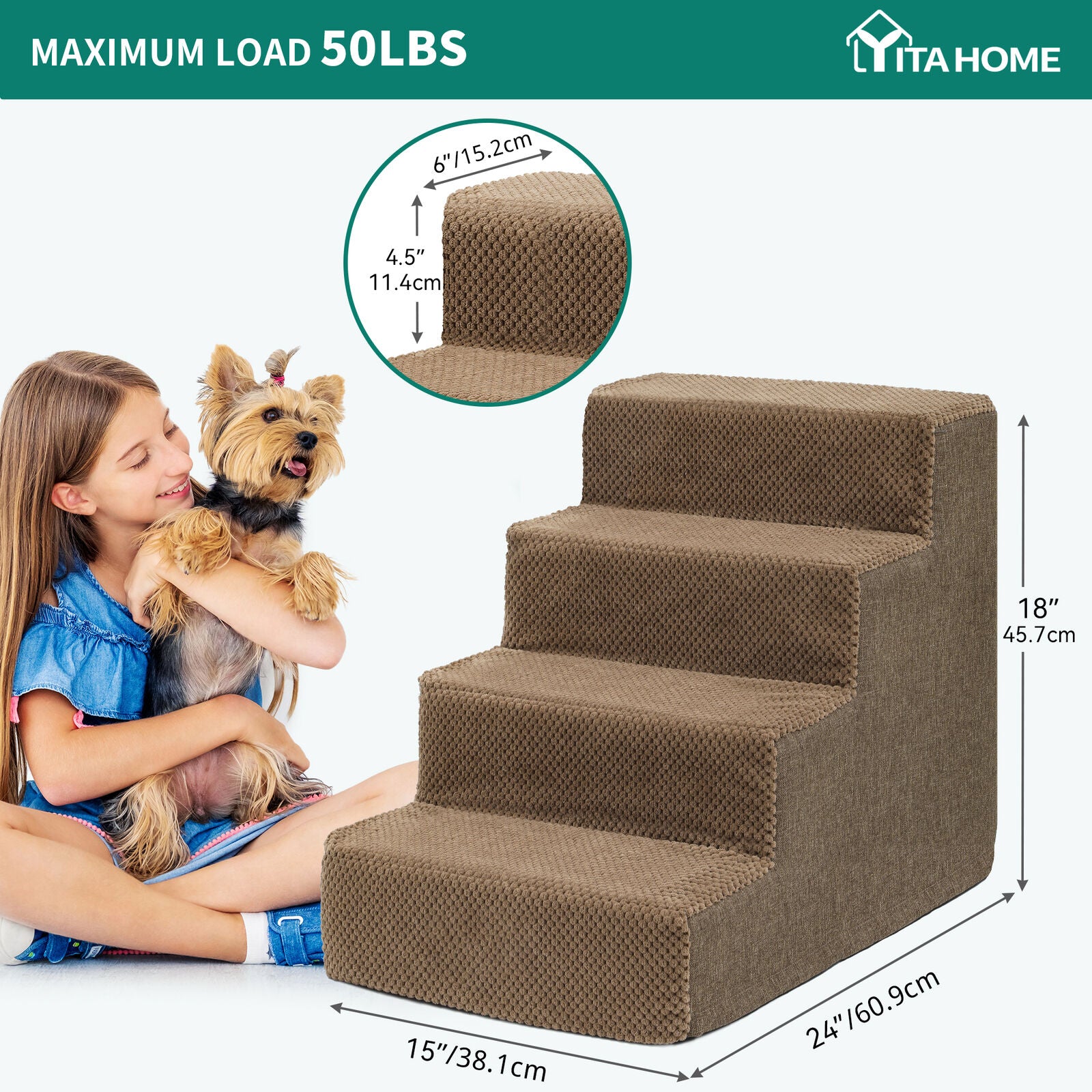 Small Dog Stairs Pet Stairs Pet Steps for Bed and Couch with Support Boards