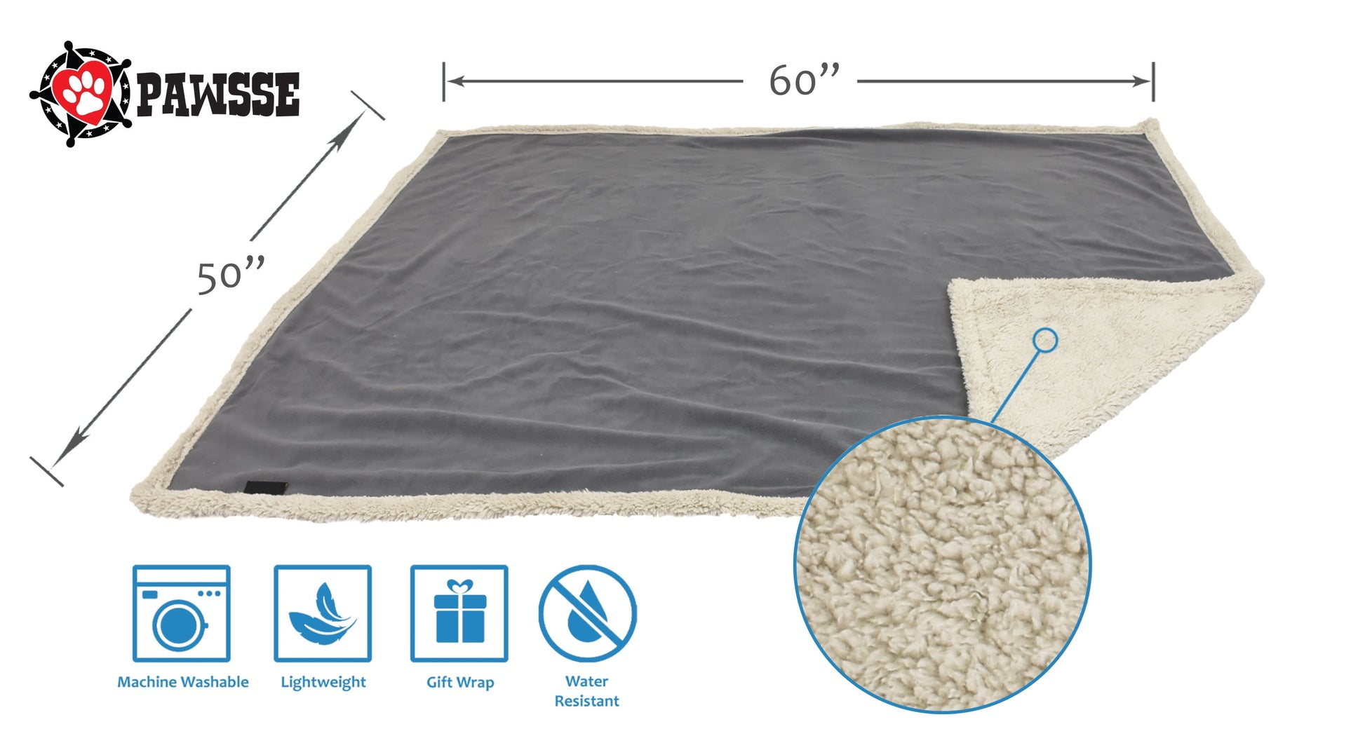 Waterproof Pet Blanket, Pee Urine Proof Dog Blanket Cover for Couch Bed Furniture Protector, Liquid Proof Blanket for Small Medium Dogs, Gray/Tuape , 50” X 30”.