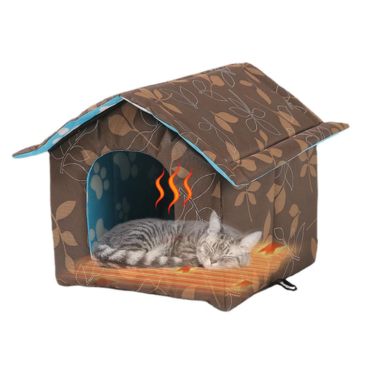 Winter Pet House with Self Warming Pad, Waterproof Outdoor Cat Dog House Foldable Warm Pet Cave for Winter Wild Animal Tent Bed, Outdoor Indoor Heat Insulated Shelter Enclosure for Pet