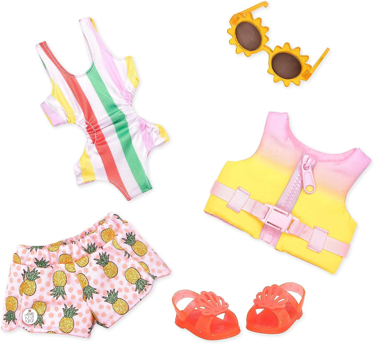 – Bright as the Sun! – 14-Inch Deluxe Swimsuit Doll Outfit – Toys, Clothes, & Accessories for Girls Ages 3 & Up, Brown Includes Life Jacket, Swimsuit, Shorts, Sunglasses, Sandals