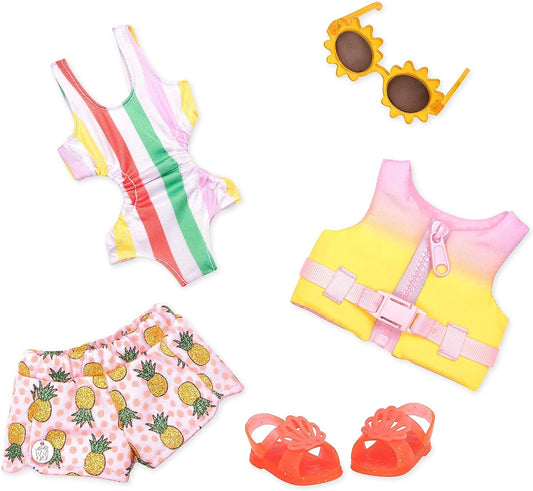 – Bright as the Sun! – 14-Inch Deluxe Swimsuit Doll Outfit – Toys, Clothes, & Accessories for Girls Ages 3 & Up, Brown Includes Life Jacket, Swimsuit, Shorts, Sunglasses, Sandals