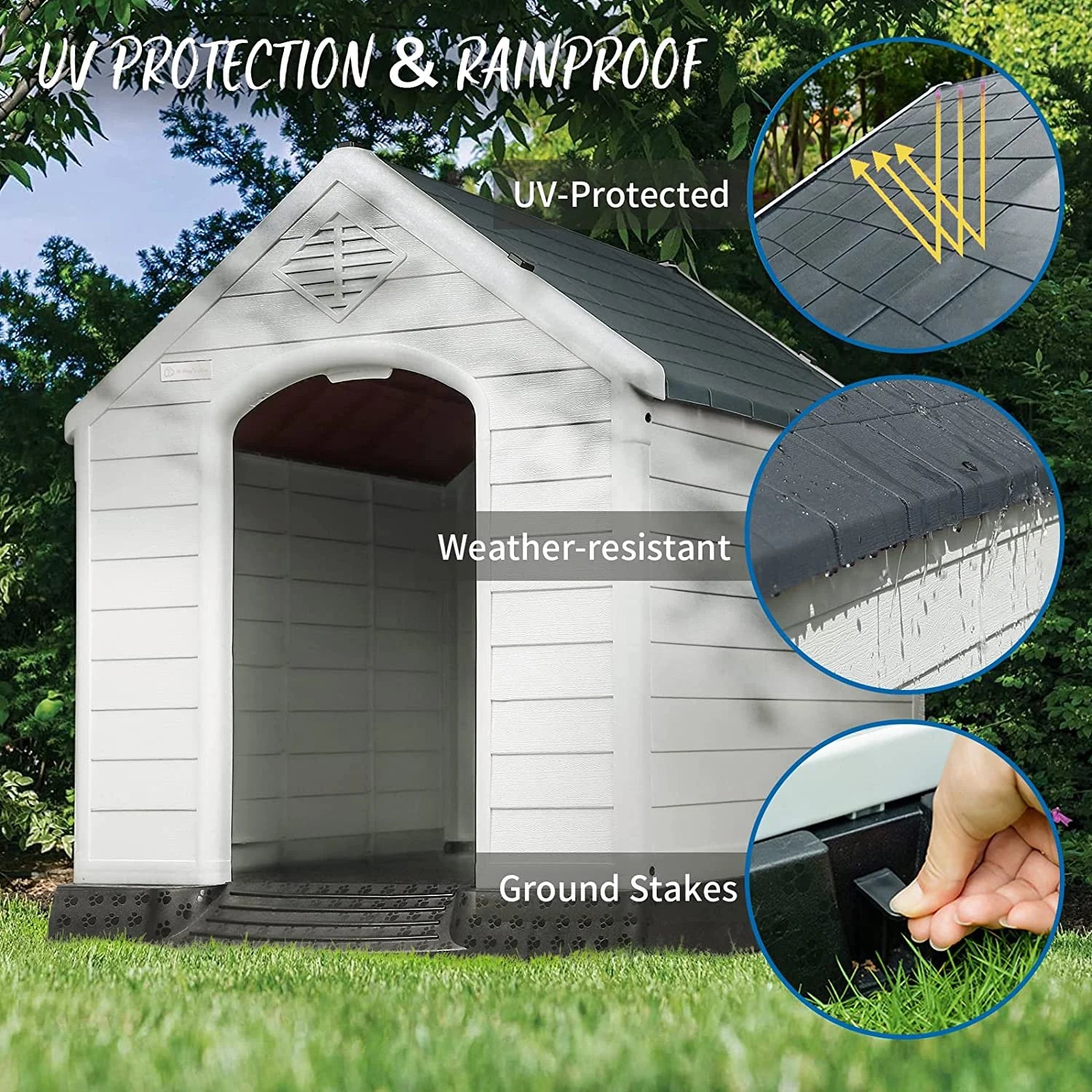 Plastic Dog House Outdoor Indoor for Small Medium Large Dogs,Waterproof Dog Houses with Elevated Floor and Air Vents,Durable Ventilate & Easy Clean and Assemble